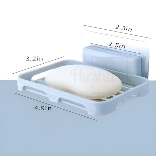 Image of Self Adhesive Soap Holder for Bathroom Wall | Plastic Soap Stand with Drain Tray | Wall Mounted Soap Dish | No Drilling Bathroom Soap Holder (02 Blue Rectangular)