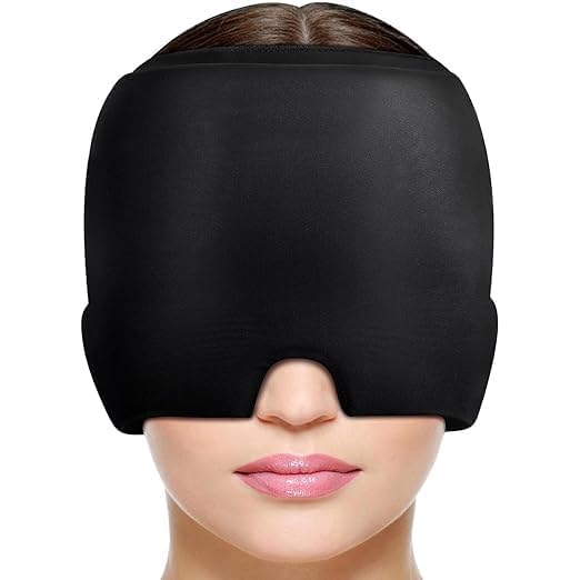 BUNDLEPRO Migraine Relief Cap - 360° Gel Ice Headache Hat for Tension & Sinus Pressure - Wearable Cold Therapy Mask for Puffy Eyes, Stress & Hangover - Form-Fitting, One Size (Black, 1-Pack)