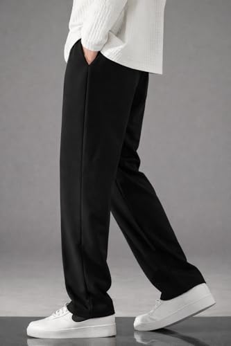 Image of Men Wide Leg Loose Fit Trousers with Elastic Waist & Drawstring - Korean Style Relaxed Straight Pants for Men, Casual Lounge Travel Wear, Comfortable Soft Fabric