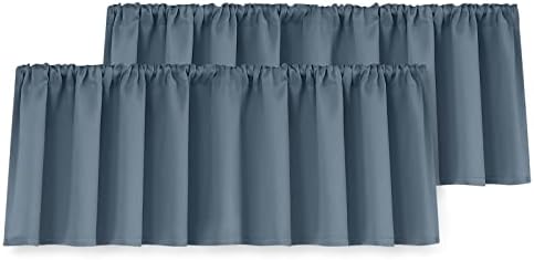 Yakamok 18 Inches Long Blackout Curtain Valances for Windows - 2 Panels Blackout Window Valances for Basement with Rod Pocket (Stone Blue,Width 42 by Length 18,1 Panel)