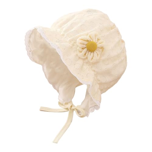 HEOXIN Infantil Bebé Niña Niño Sombrero, Sombrero de Verano para Niños con Flores Lindas, Gorro de Protección de Orejas de Princesa con Correa de Barbilla Ajustable para 1-12 Meses, Amarillo