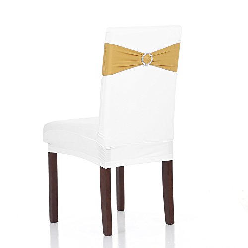 Anself 50PCS Wedding Elastic Spandex Chair Cover Sashes Bows Elastic Chair Bands with Buckle for Party Hotel Event Decorations