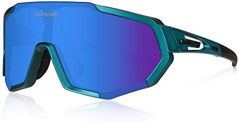 Queshark Cycling Glasses, TR90 Unbreakable Frame Polarized Sports Sunglasses, Bike Glasses for Men Women with 3 Interchangeable Lens, Anti-UV400 for Driving Fishing Glof Baseball Running Hiking