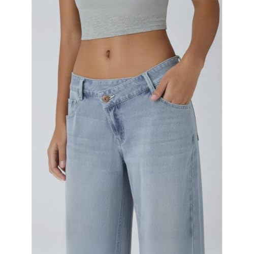 Asymmetrical Low-Rise Loose Jeans, Washed Casual Jeans, European and American Style Personalized Street StraightJeans2