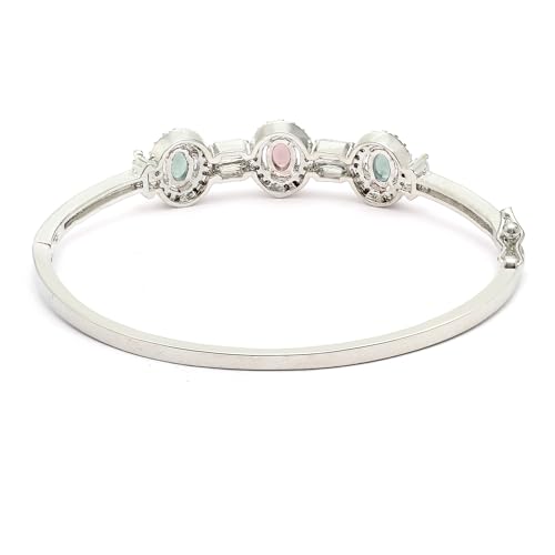 Image of ZENEME Rhodium-Plated Oval Shape American Diamond Studded Handmade Kada Bracelet For Girls and Women