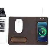 CONTACT'S FAMILY Wireless Charging Mouse Pad with Wrist Rest, 15W Genuine Leather Mouse-pad with ...