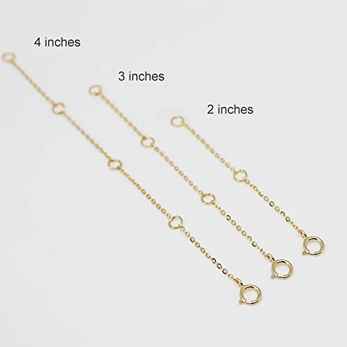 Image of 14K Solid Gold Necklace Extender Real Bracelet Extender 2 3 4 Inch Durable Adjustable Chain Gold Anklets Extension for Women 2 inch 3 inch 4 inch (14K Yellow Gold-2 IN)
