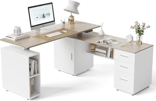 FEZIBO Adjustable L-Shaped Standing Desk with Storage