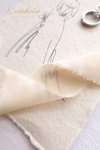 Lookein Handmade 1.5" Chiffon Silk-Like Ribbon Sample Swatch Chart Frayed Edges Ribbon For Wedding Invitations Bouquets Gift Wrapping Decorations, Ballet Nude #TOP3