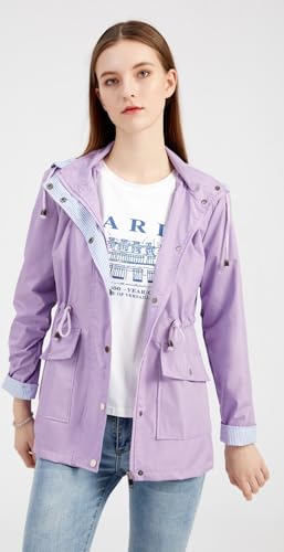 Gyozelem Womens Raincoat Windbreaker Waterproof Lightweight Lined Hooded Rain Jacket With Pocket For Hiking Travel Outdoor M Light Purple thumb #6