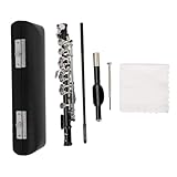 Key of C Piccolo with PU Leather Box, Nickel-plated Piccolo Flute Instrument with Hard Protective Case Cleaning Rod Cloth Screwdriver for Beginners Students (Black)