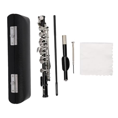 Key of C Piccolo with PU Leather Box, Nickel-plated Piccolo Flute Instrument with Hard Protective Case Cleaning Rod Cloth Screwdriver for Beginners Students (Black)