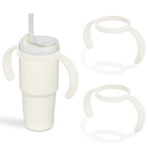 Image of Tumbler Handles Compatible with Stanley 14oz Quencher H2.0 FlowState Tumbler, Stanley Cup Accessories 14 oz, Stanley Tumbler Handle Attachment, Anti Slip,Improved Grip, Pack of 2 (Cream)