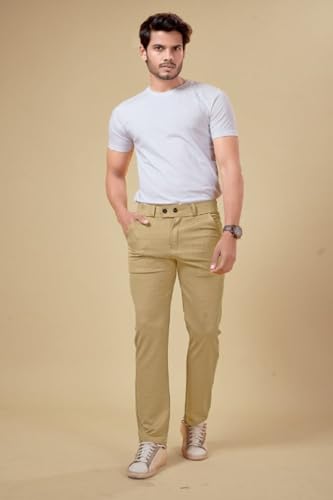Image of Men's Classic Khaki Formal Trousers, Slim Fit Design with Belt Loops and Pockets
