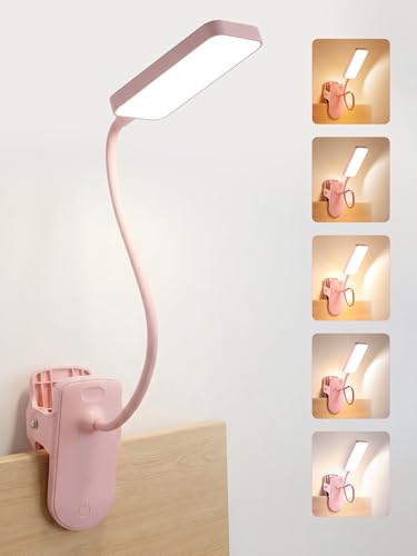 Pink Desk Lamp for Dorm Lamp 9 Brightness+5 Color Clip on Light Cute Lamp