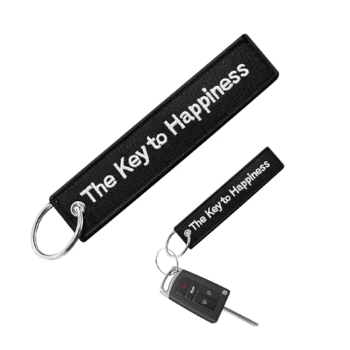 Image of Personalized Keychain, Embroidery Double Sided Key Chain Tag, Customized Car Scooter Key Chain Luggage Tag for Men (The Key To Happiness)