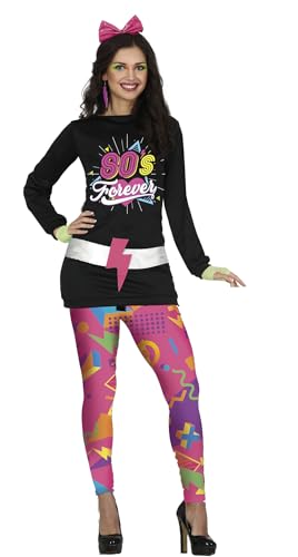 FIESTAS GUIRCA Disfarce de anos 80 - vestido preto de manga comprida e leggings rosa com estampado para mulher adulta tamanho L 42-44