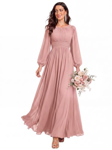 Image of Ever-Pretty Women's Chiffon Long Sleeve Formal Wedding Guest Dresses
