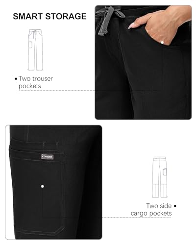 Image of COMENII Scrubs for Women, Mid Rise Straight Leg Cargo Pants with Knit Yoga Waistband, Easy Care Womens Scrubs Pants