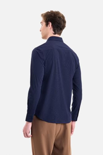 Image of SNITCH Luxe Men Formal Shirt | Slim Fit Full Sleeve Spread Collar Pinstripe Design | Breathable Viscose Blend & Stretch Fabric for Office Wear & Business Meetings
