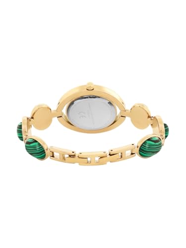 Image of French Connection Sunray Green Round Dial with Gold with Green Stone Alloy Strap Watch - for Womens FCD1NGM