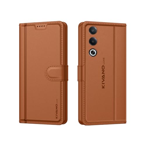 Image of KIVANO LUXE Compatible for Oppo K12x 5G / Oppo A3 Pro 5G Luxury Handmade Leather Magnetic Flip Folio Case | Card Holder & Kickstand | Slim Protective Cover | Unisex - Brown