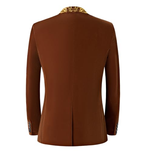 DAMANGUAN Men's Velvet Blazer, Gold Embroidered Suit Jacket, Black Tuxedo for Wedding Party Prom (US, Alpha, Large, Regular, Regular, Brown) - image 2