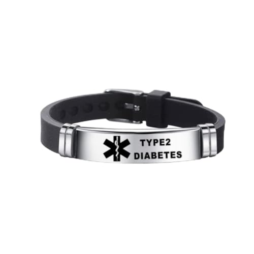 CWZZWS Brazaletes de Silicona con identificación de Alerta médica para Hombres, Pulsera de Longitud Ajustable para Hombres y Mujeres con Diabetes Tipo 1