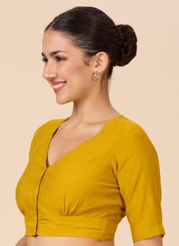 Image of Studio Shringaar Women Viscose Half Sleeve Smart V Neck Readymade Saree Blouse