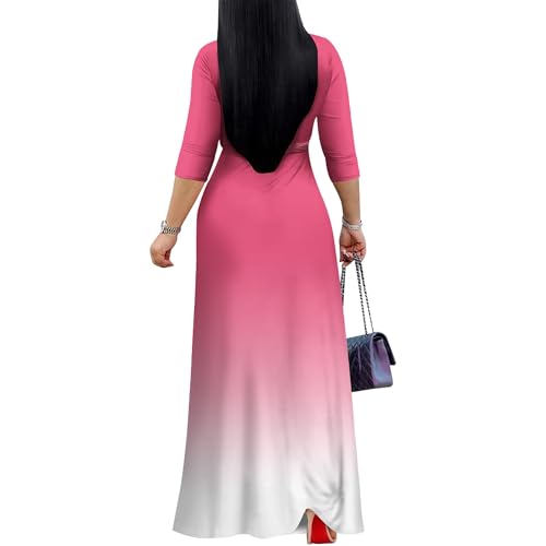 Image of PinkPatty Women's Print Maxi Dresses 3 /4 Sleeve Flowy Long Dress V Neck Wrap Tie Waist Sundress