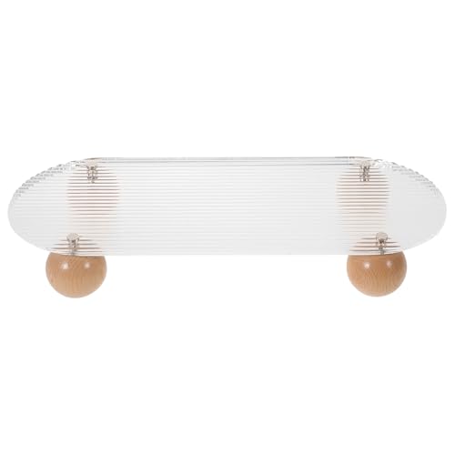 CLISPEED Bandeja de tocador acrílica con patas de bola de madera, organizador ovalado de perfume para tocador, bandeja de almacenamiento de joyas y maquillaje de rayas pequeñas para baño y dormitorio