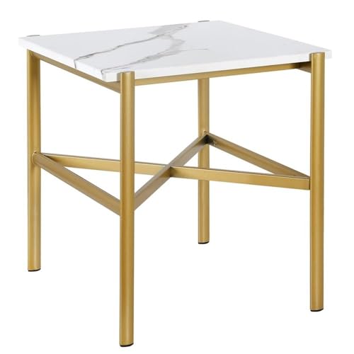 Image of Braxton 21.25'' Wide Rectangular Side Table with Faux Marble Top in Gold