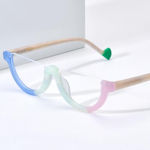 Image of HEPIDEM Matte Multicolor Acetate Glasses Frame Women,Semi Rimless Round Optical Eyeglasses