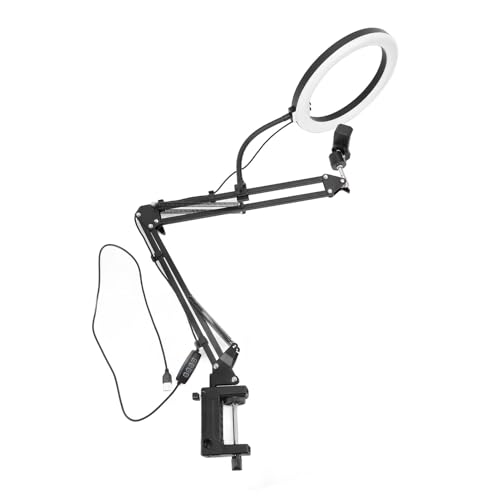 10 Ring Light with Overhead Phone Mount, Flexible Articulating Arm LED Selfie Light with Stand and Phone Holder, LED Desk Ring Light with Clamp for Video Recording Live Streaming