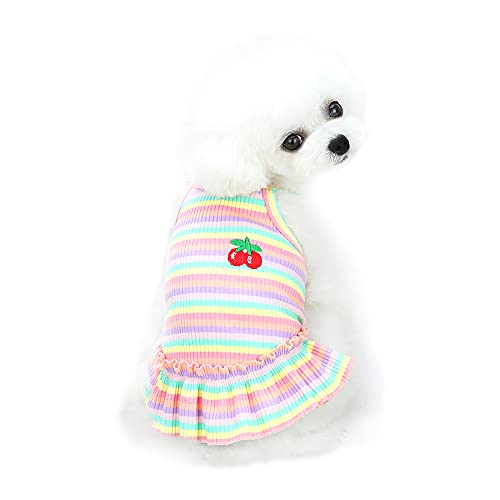 YAODHAOD Dog Dresses for Small Dogs, Rainbow Colorful Striped Cute Cherry Princess Skirt Spring Summer Pet Clothes Pet Tutu Skirt Puppy Sundress Vest Apparel for Small Medium Puppy (XX-Large, Pink)