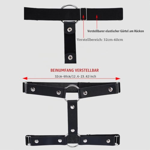 2 Stück Leder Bein Strumpfband Verstellbar Doppellagig Gothic Oberschenkel Anti Rutsch Clip Damen Halloween Rave Karneval Cosplay Party Zubehör – Bild 2