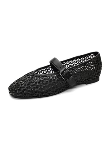 Sanctuary Gia Women's Mary Jane Flats - Crochet Knit, Slip-On, Memory Foam Cushioning, Flexible Rubber Outsole