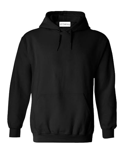 AZ Plain Pullover Unisex Hoodie Mens and Womens Hooded Sweatshirt Black
