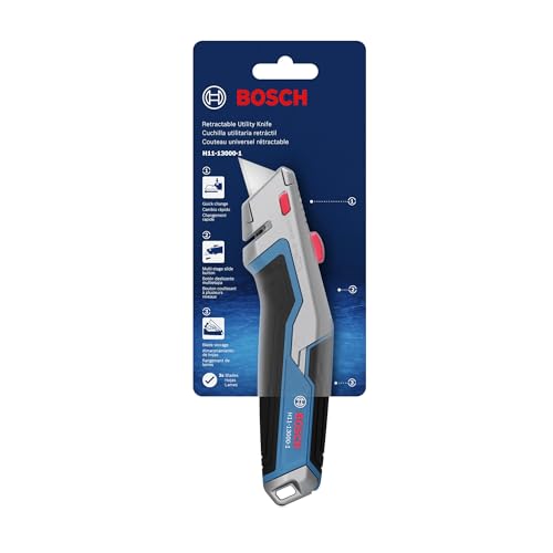 Image of BOSCH H11-13000-1 Retractable Utility Knife | Optimal Cutting Performance, Cushioned Slide Button, Integrated Blade Storage - Includes 3 Blades