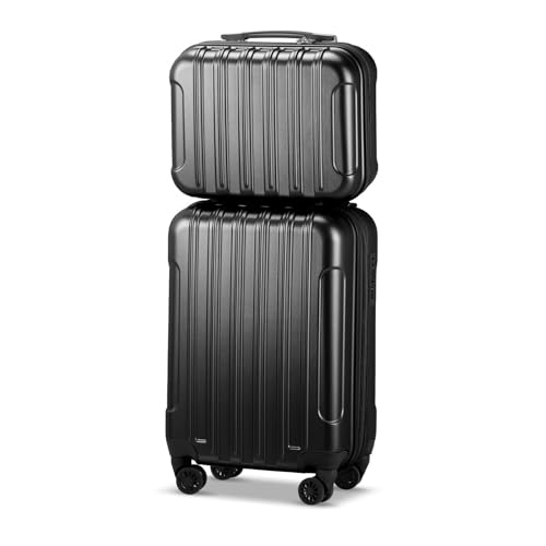 XMORILVEX Suitcase 2 Piece Set 20 Inch Expandable with 14 Inch Suitcase ABS&PC Trolley Case 14in 20in Silent Wheels Inner Iron Outer Aluminum Tie Rod Black (Twill), black, 14in 20in