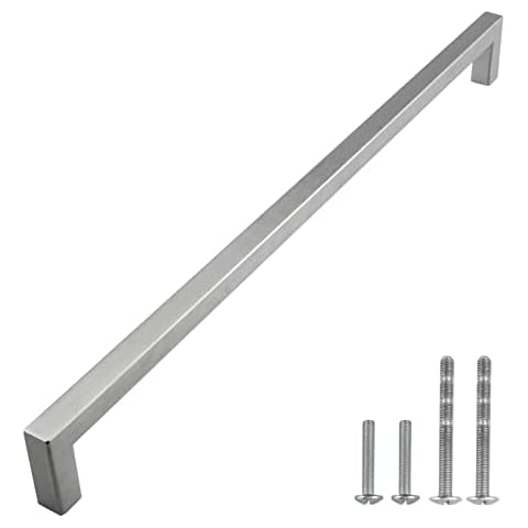 Modket 1 Pack 16-1/2 inch (420mm) Hole Center Length Euro Square Cabinet Handles Brushed Nickel Cabinet Drawer Pulls 304 Stainless Steel Kitchen Cabinet Drawer Dresser Hardware Cover