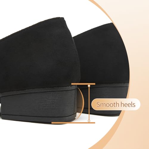 FINIWOR Womens Black Chunky Low Heel Pumps Suede Dress Flats Shoes Comfortable Work Loafers Business Office Shoes3