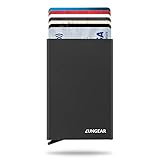 LUNGEAR RFID Credit Card Holder Minimalist Slim Wallet Front Pocket Card Protector Automatic Pop up Design Aluminum Metal Up to Hold 6 Cards (Black）