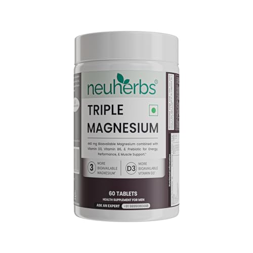 Image of Neuherbs Triple Magnesium Tablets (Bisglycinate, Aquamin & Liposomal) | Supports Sleep, Stress Relief, Muscle Recovery & Bone Health | High Absorption Magnesium Supplement for Men & Women - 60 Tablets