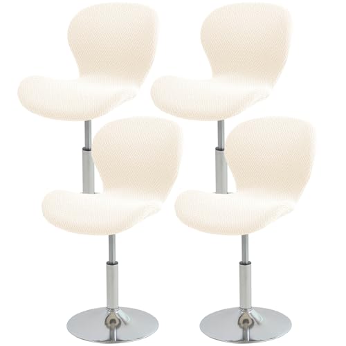 Image of Gollense Bar Stool Covers with Backs, Set of 4 Stretch Jacquard Barstool Seat Covers, Washable Swivel Pub Counter Height Chair Slipcover Protector for Home Kitchen Cafe (T-Shaped Jacquard-Beige)