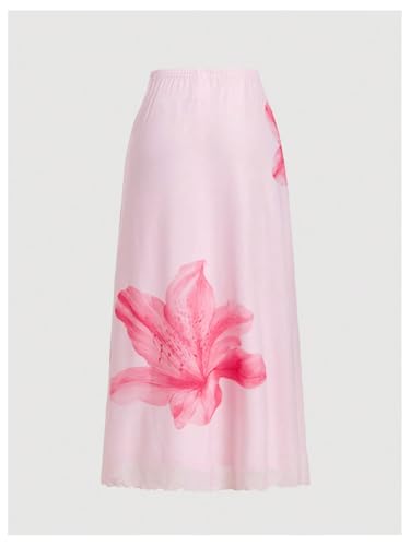 GORGLITTER Women's Boho Floral Print Mesh Flowy Maxi Skirt Trendy Summer Graphic Elastic High Waisted Beach Long Skirts2