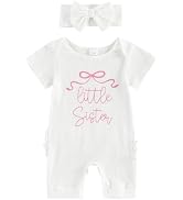 FYBITBO Little Sister Newborn Outfit Baby Girl Bow Short Sleeve Romper Coming Home Onesie Jumpsui...