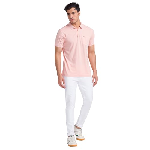 Image of Park Avenue Men Cotton Slim Fit Solid Pattern Polo Neck Casual T-Shirt