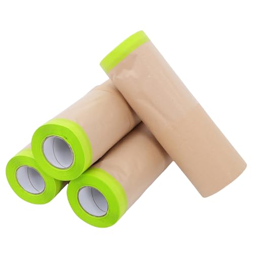 TOPPERFUN 4 Rollos de Papel Kraft para Enmascarar 30 CM X 12 M Película Protectora Antipolvo para Pintura Automotriz y Muebles Papel para Pintores y Manualidades Resistente y Fácil de