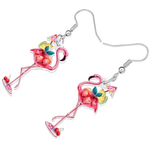 Acrylic Hot Pink Cute Flamingo Earrings Tropical Birds Animals Novelty Dangle Jewelry For Women Bird Lovers Hawaiian Charms Gifts3